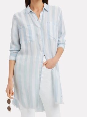 Rails Julian Shirt Dress 100% Tencel Striped Raw Hem Long Sleeve Oversize Size S